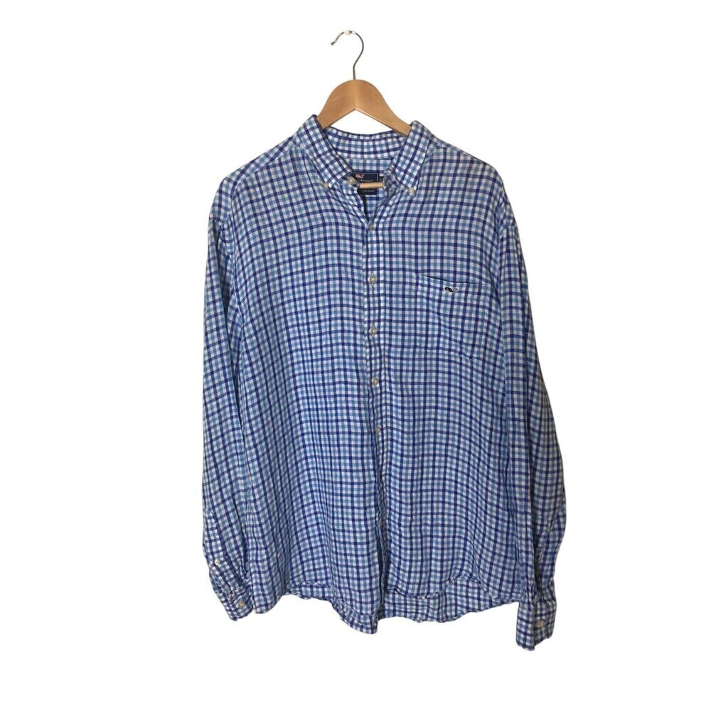Vineyard Vines Linen On The Go Shirt Size XL Men's Blue Button Up Preppycore